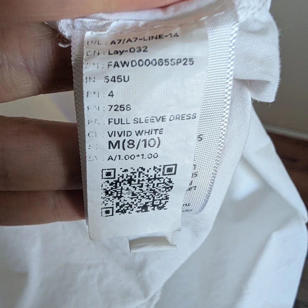 Women’s White Midi Dress with Eyelet Hem Puff Sleeve Cottage Core Size M - Picture 9 of 10